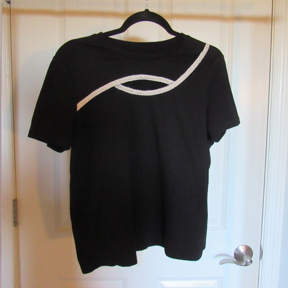 Black T-Shirt with White Beaded Cut Out Design